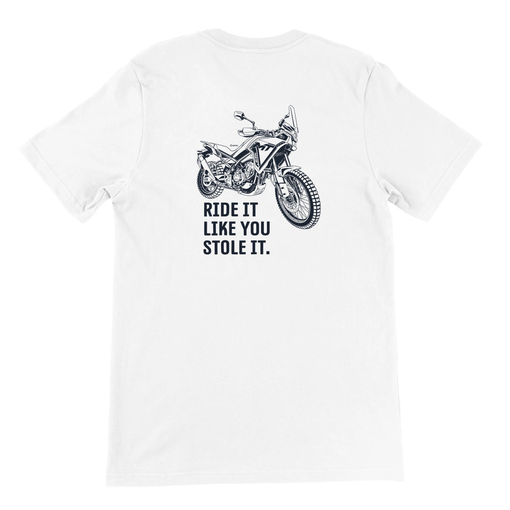 Ride It Like You Stole It. CFMOTO — off-bike adventure-rider tee by ADVTEES
