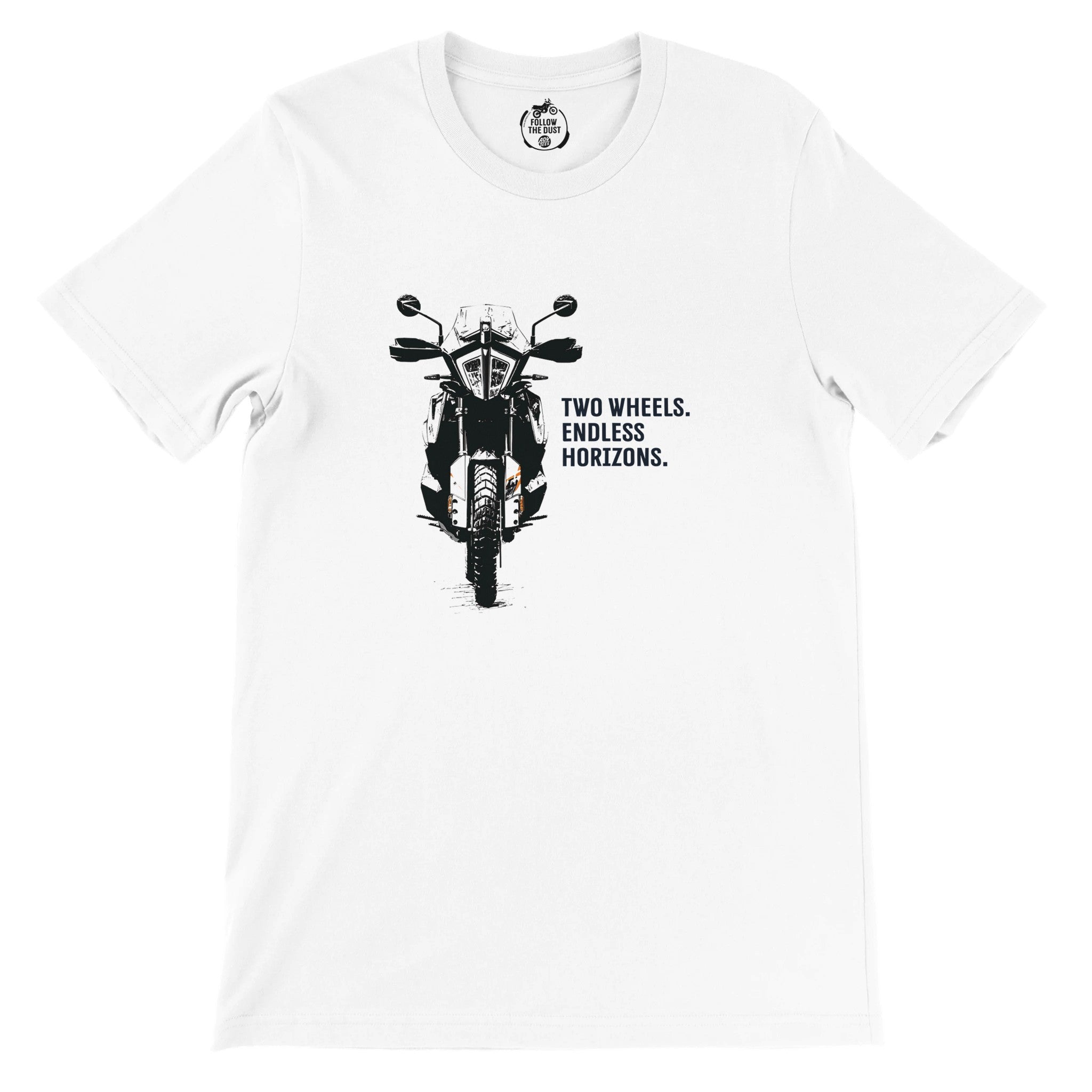 Two Wheels. Endless Horizons. KTM — off-bike adventure-rider tee by ADVTEES