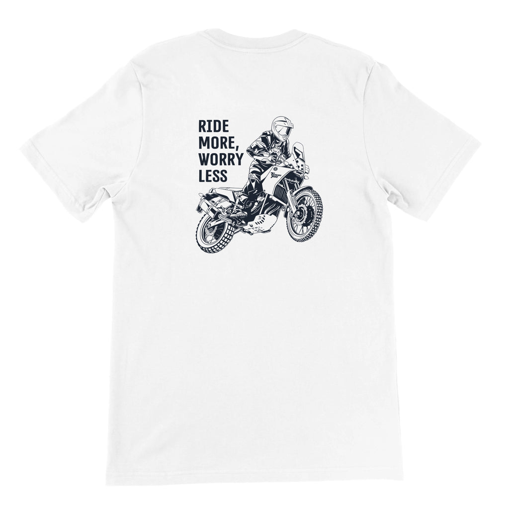 Yamaha Tenere 700 t-shirt, Ride More Worry Less, off-bike adventure-rider tee by ADVTEES