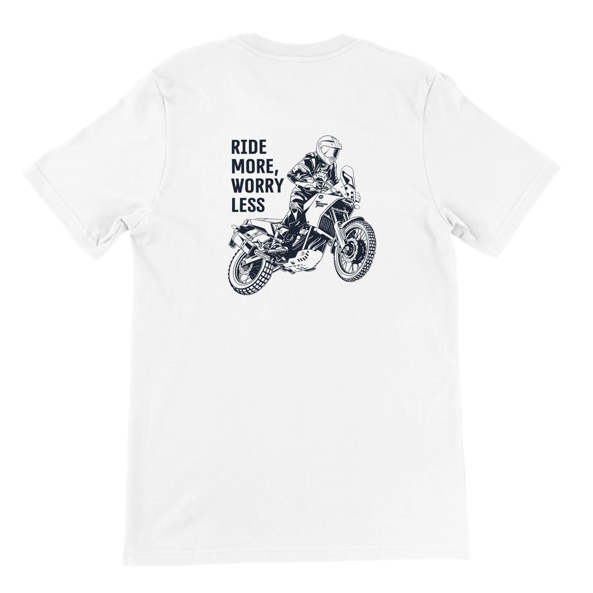 Yamaha Tenere 700 t-shirt, Ride More Worry Less, off-bike adventure-rider tee by ADVTEES