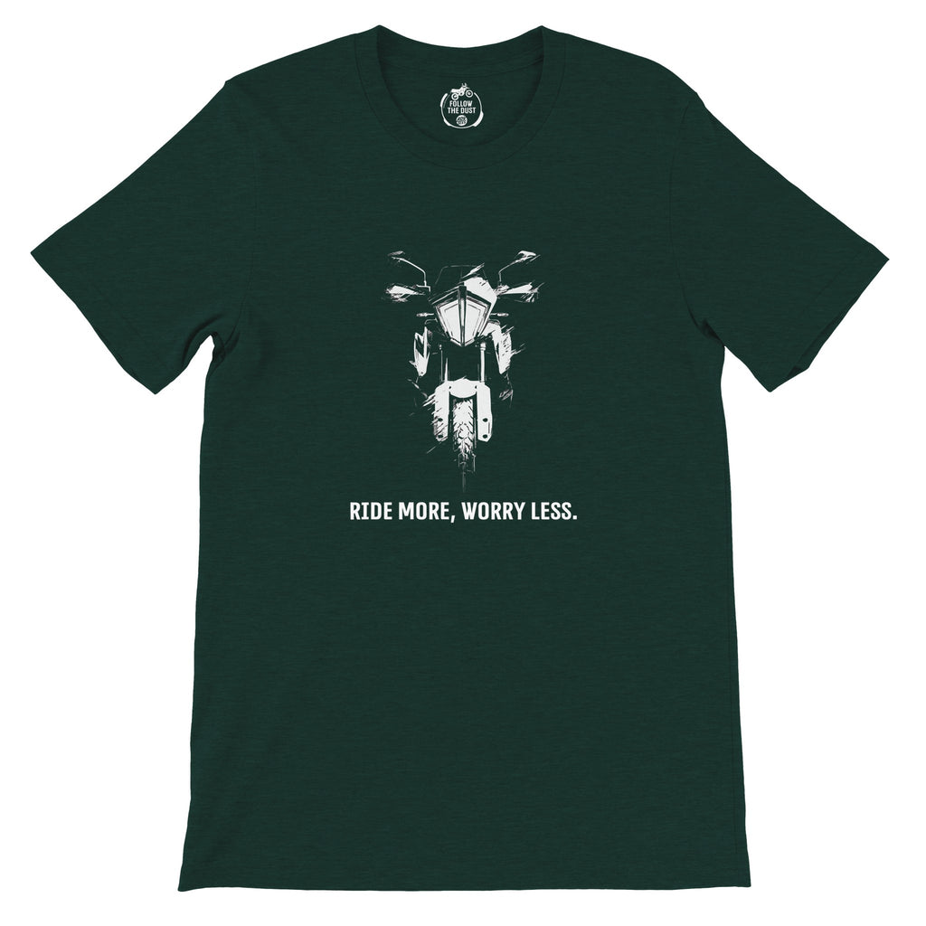 Ride More, Worry less. KTM — off-bike adventure-rider tee by ADVTEES