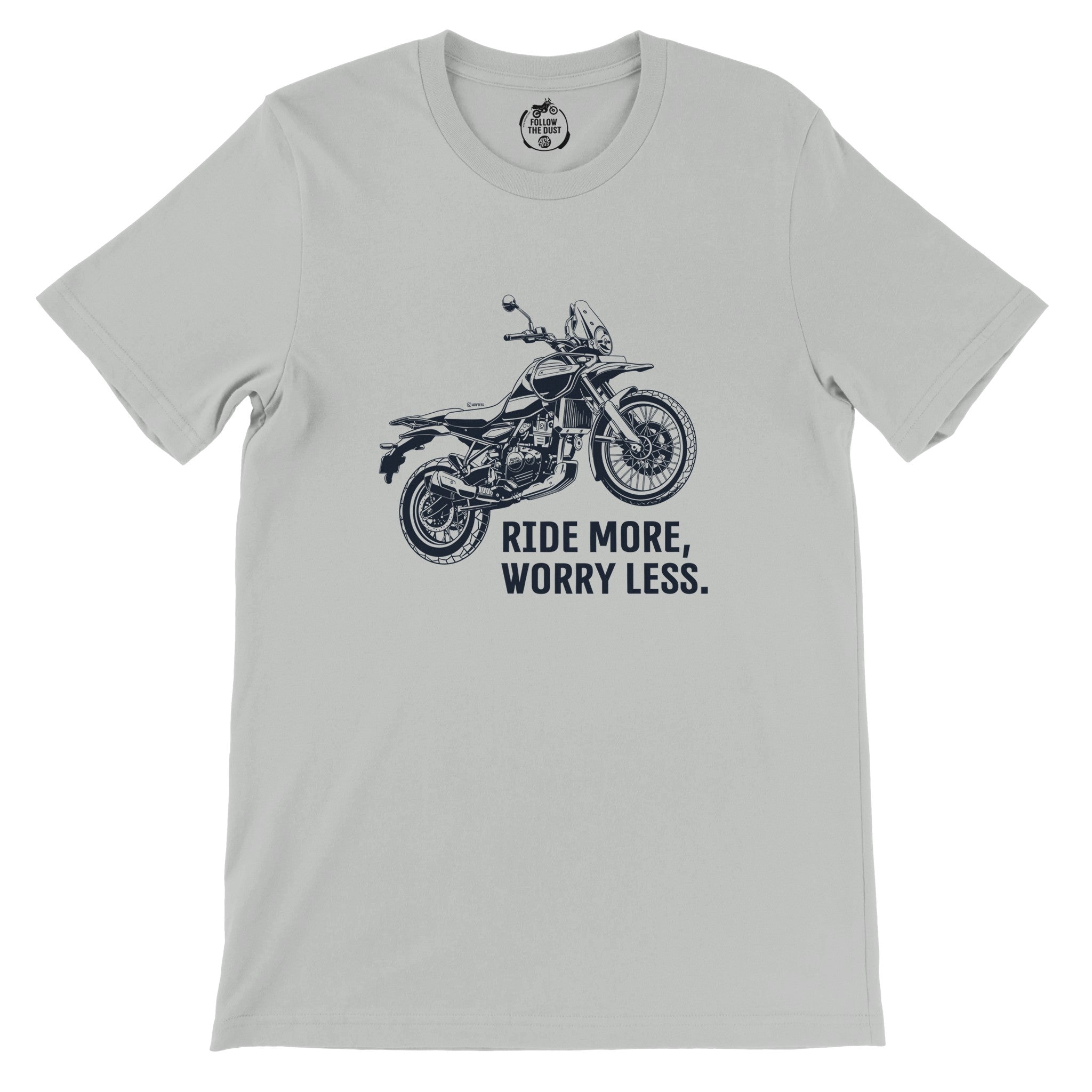 Ride More, Worry Less. Royal Enfield Himalayan — off-bike adventure-rider tee by ADVTEES