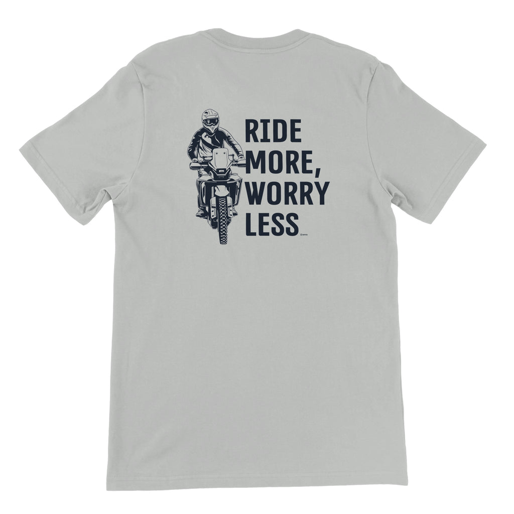 Ride More Worry Less. CFMOTO — off-bike adventure-rider tee by ADVTEES