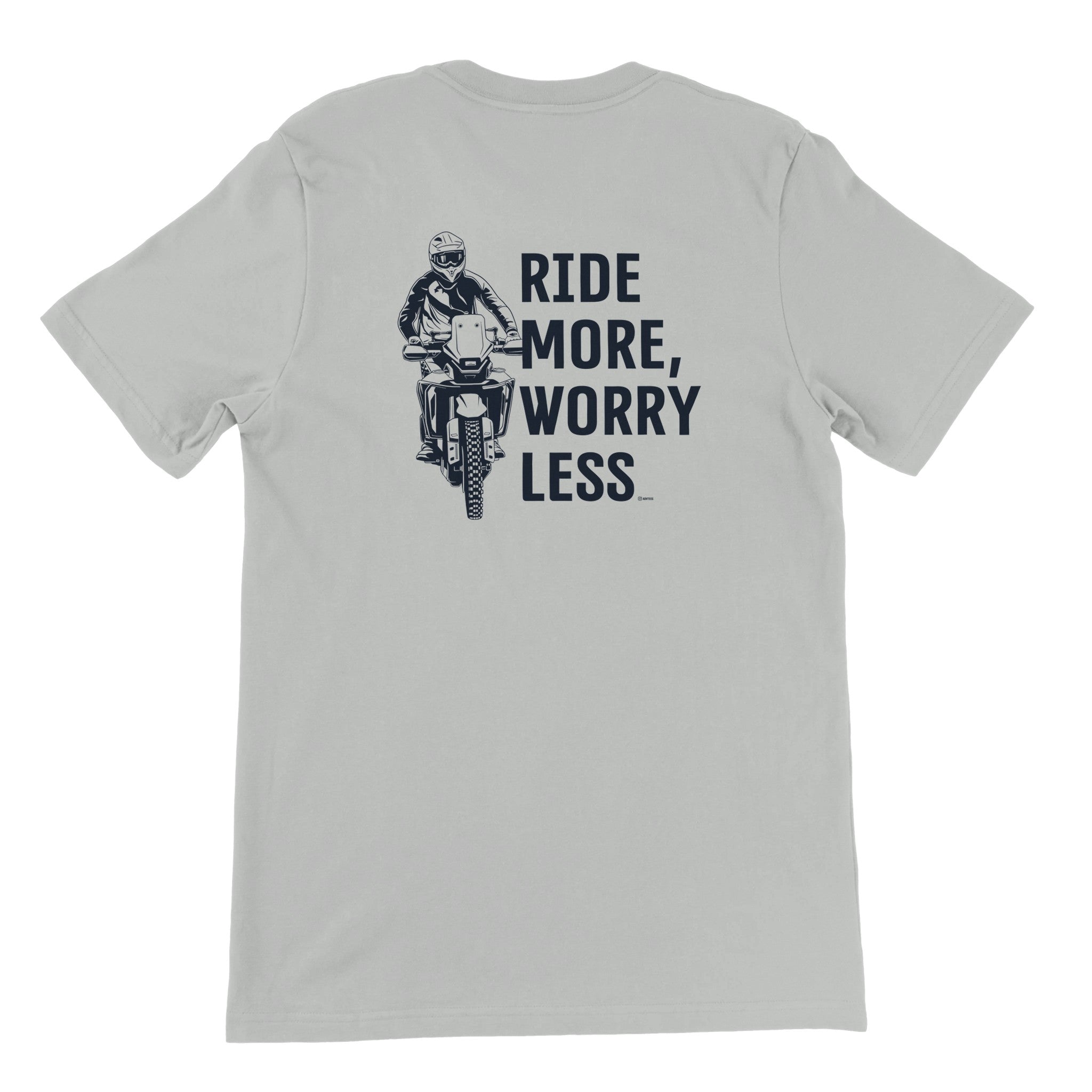 Ride More Worry Less. CFMOTO — off-bike adventure-rider tee by ADVTEES