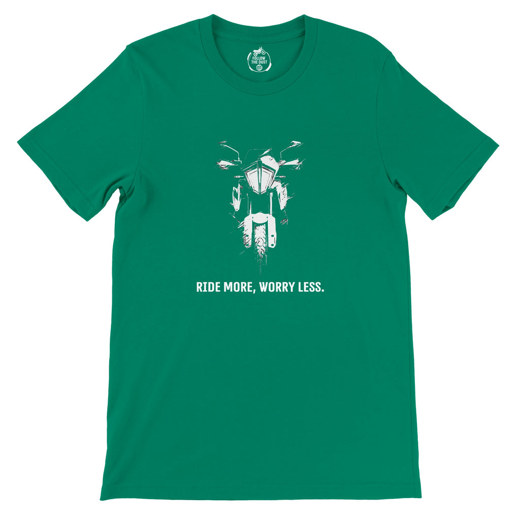 Ride More, Worry less. KTM — off-bike adventure-rider tee by ADVTEES