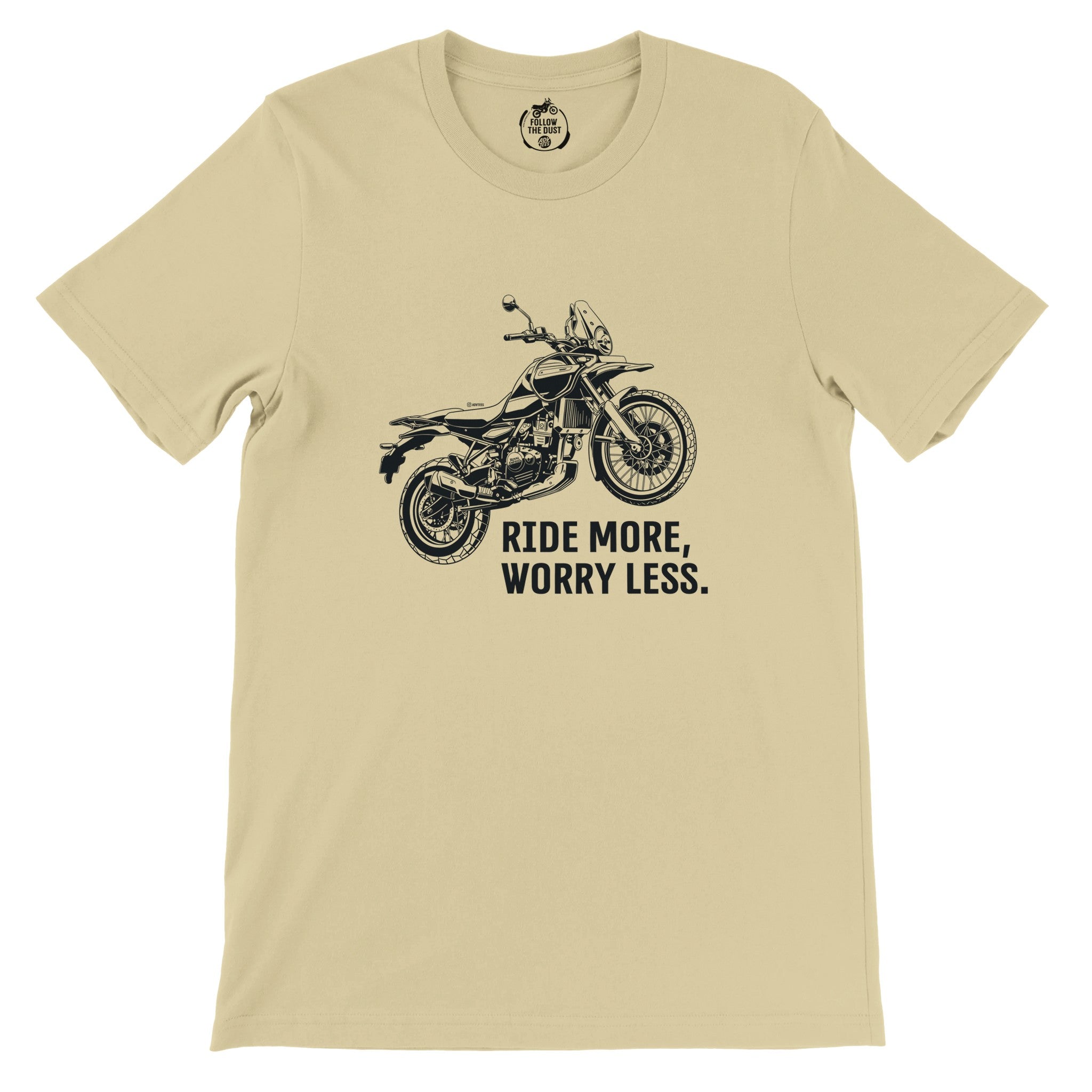 Ride More, Worry Less. Royal Enfield Himalayan — off-bike adventure-rider tee by ADVTEES