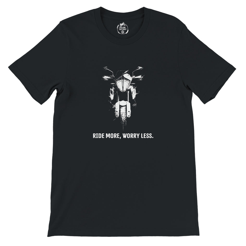 Ride More, Worry less. KTM — off-bike adventure-rider tee by ADVTEES