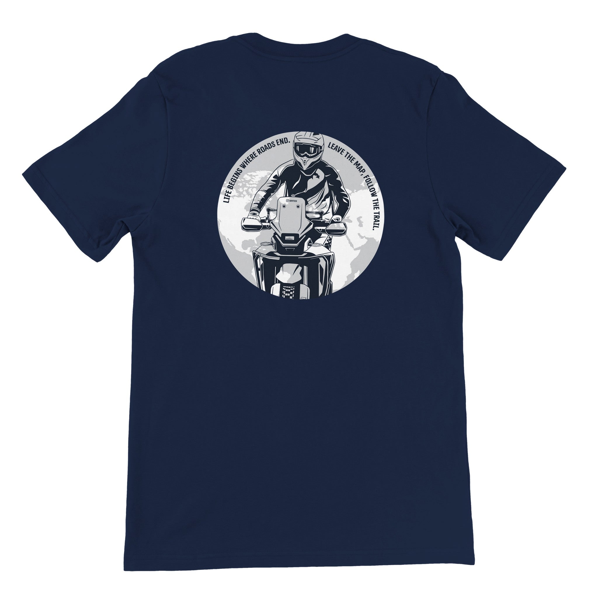 Life Begins Where Roads End. CFMOTO — off-bike adventure-rider tee by ADVTEES